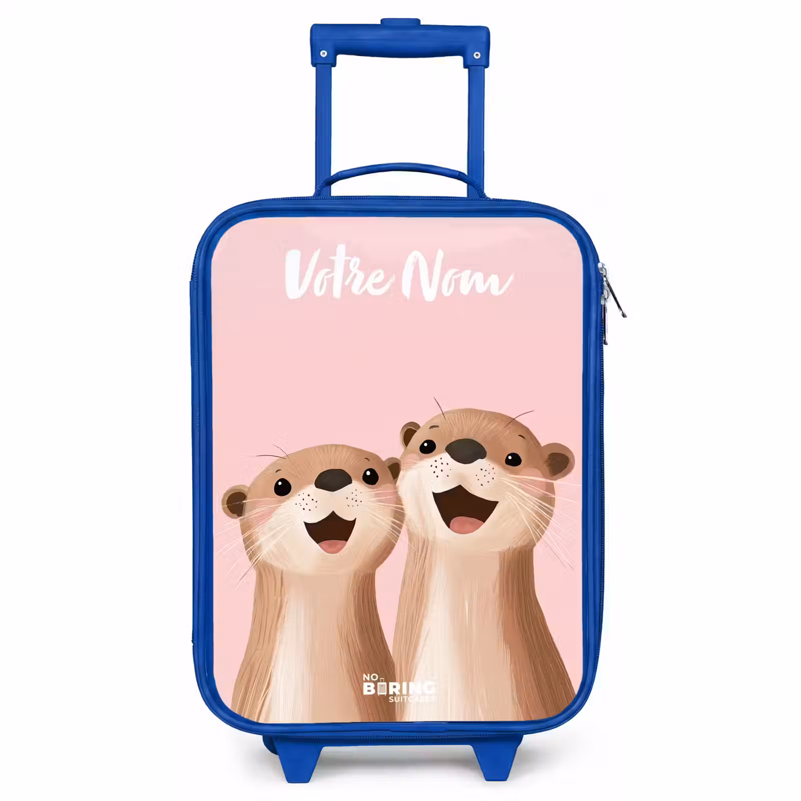 Valise enfant avec nom - Bleu - Sourire - Loutre - Rose - Illustration — 1
