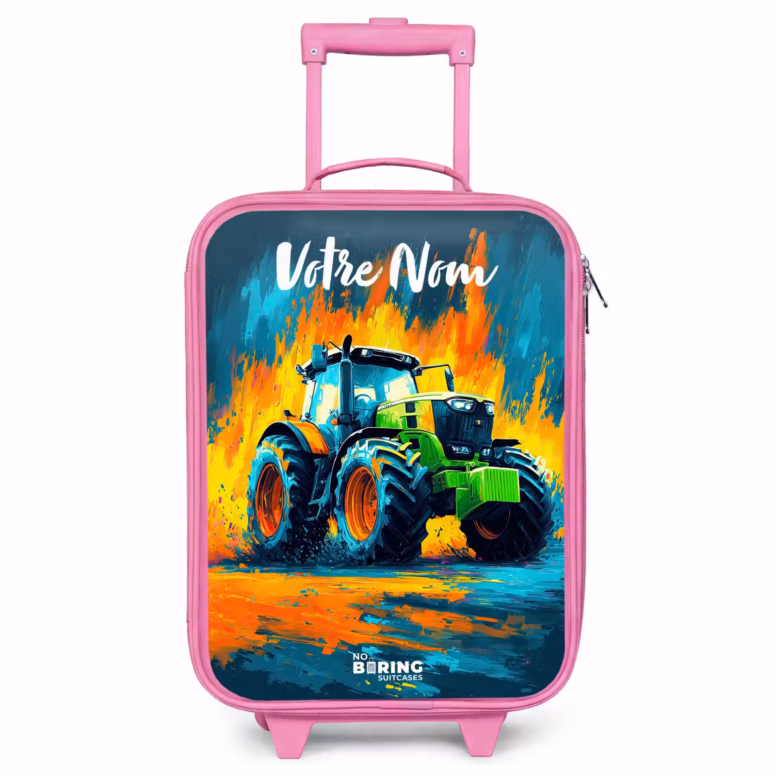 Valise enfant avec nom - Rose - Abstrait - Tracteur - Vert — 1