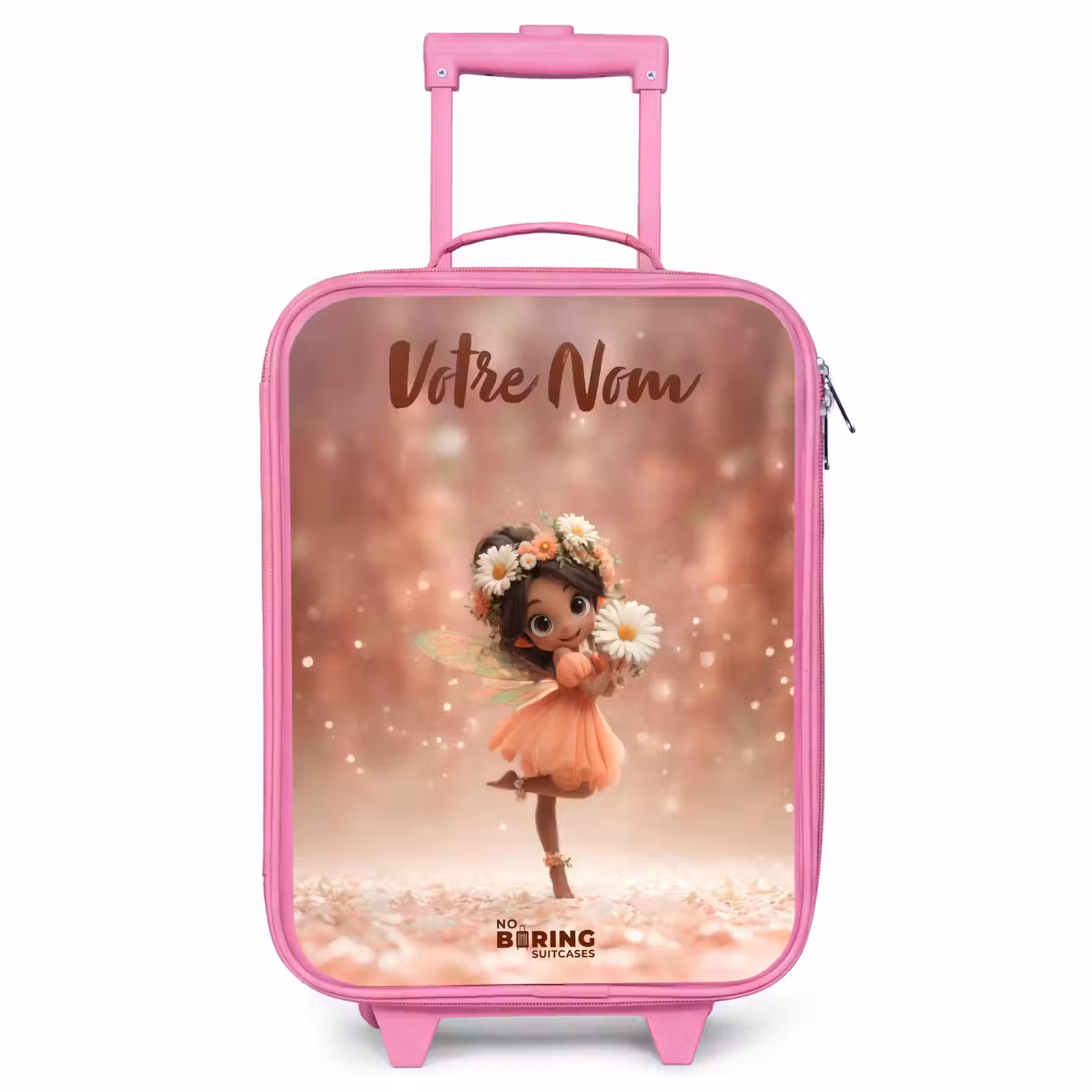 Valise enfant avec nom - Rose - Fée avec marguerites — 1