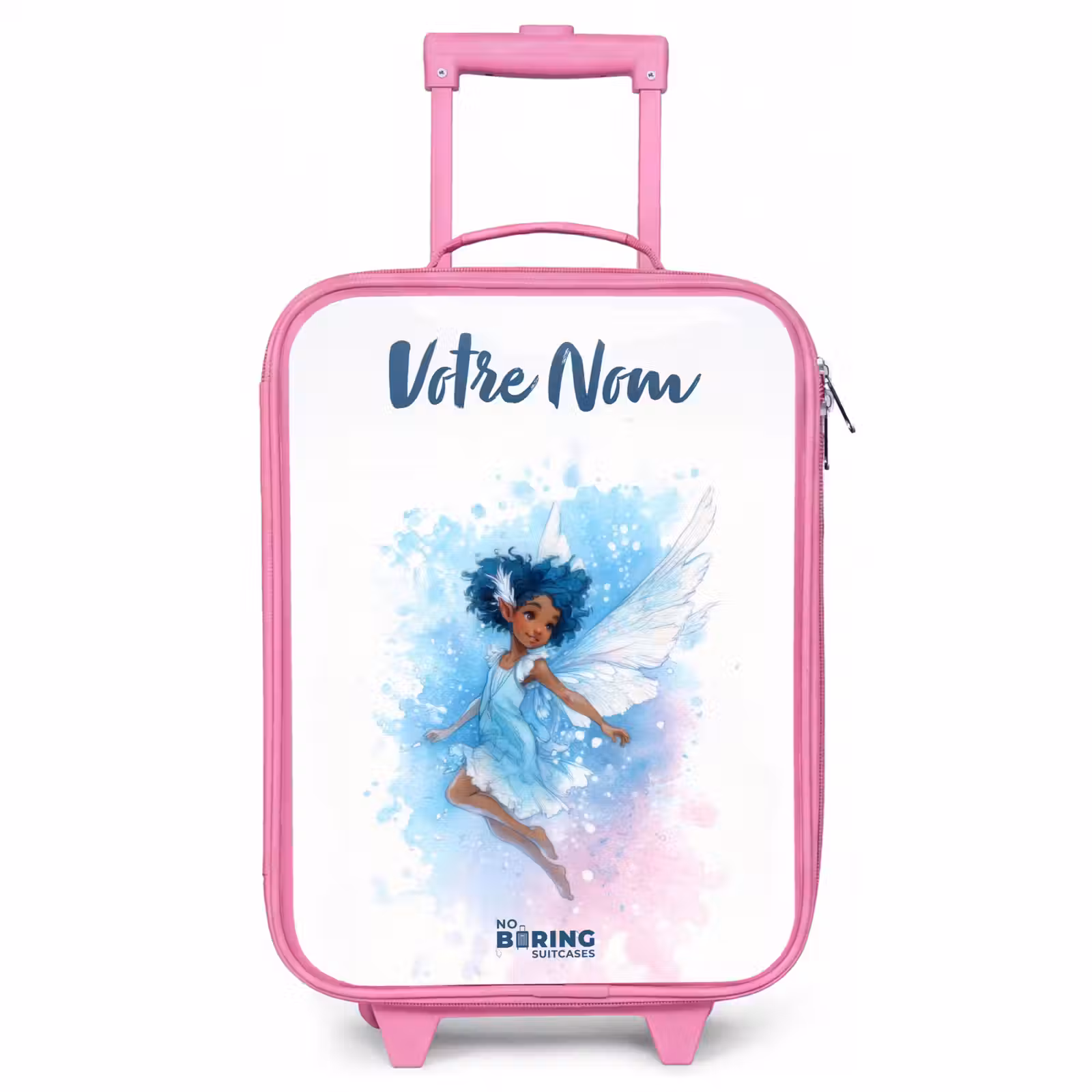 Valise enfant avec nom - Rose - Fée volante dans les tons bleus — 1