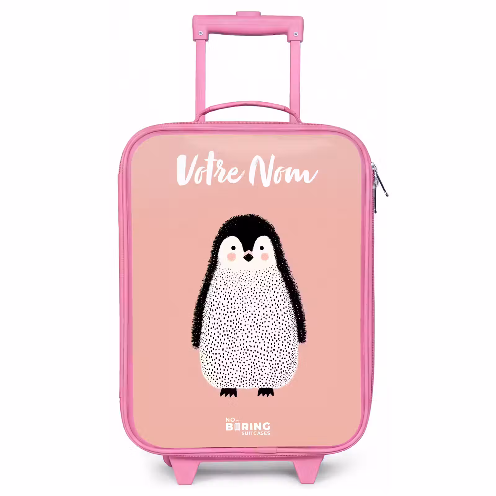 Valise enfant avec nom - Rose - Pingouin - Points - Rose - Minimaliste — 1