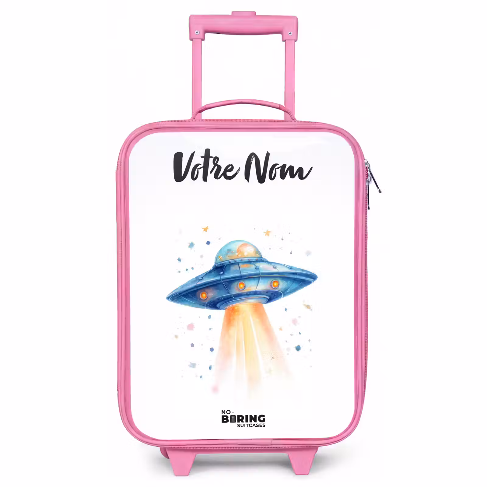 Valise enfant avec nom - Rose - Vaisseau spatial bleu avec faisceau lumineux — 1