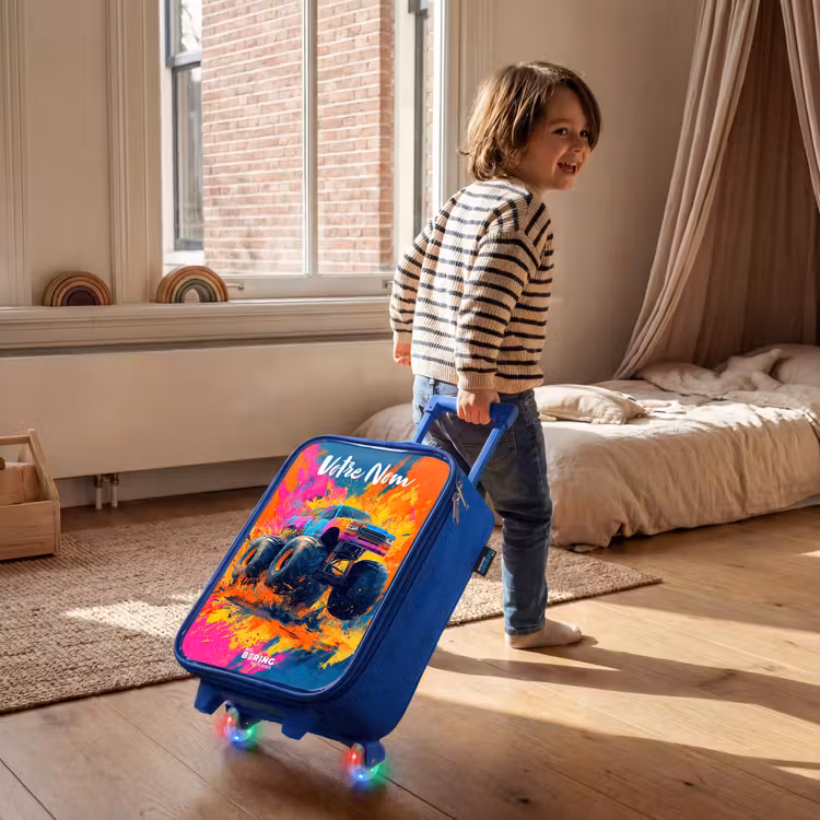 Valise enfant avec nom - Bleu - Camion monstre - Abstrait - Éclaboussures de peinture - Coloré — 2