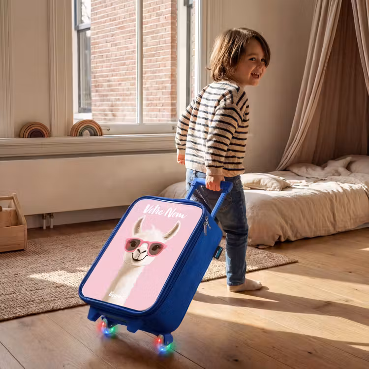 Valise enfant avec nom - Bleu - Llama - Blanc - Lunettes de soleil - Cils — 2