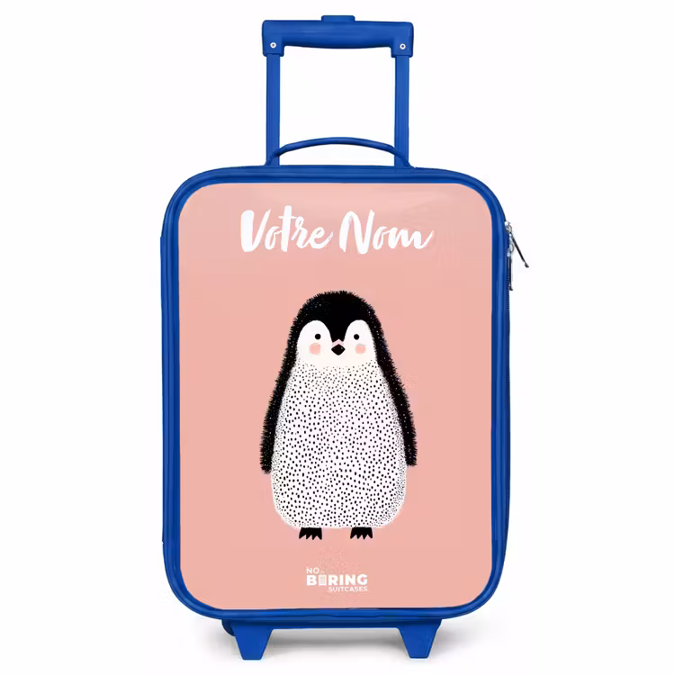 Valise enfant avec nom - Bleu - Pingouin - Points - Rose - Minimaliste — 1