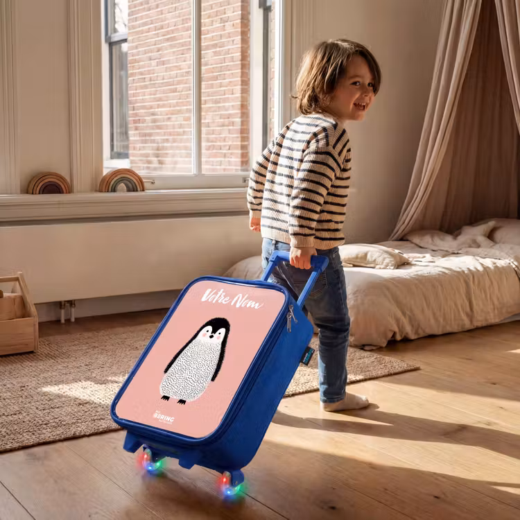 Valise enfant avec nom - Bleu - Pingouin - Points - Rose - Minimaliste — 2