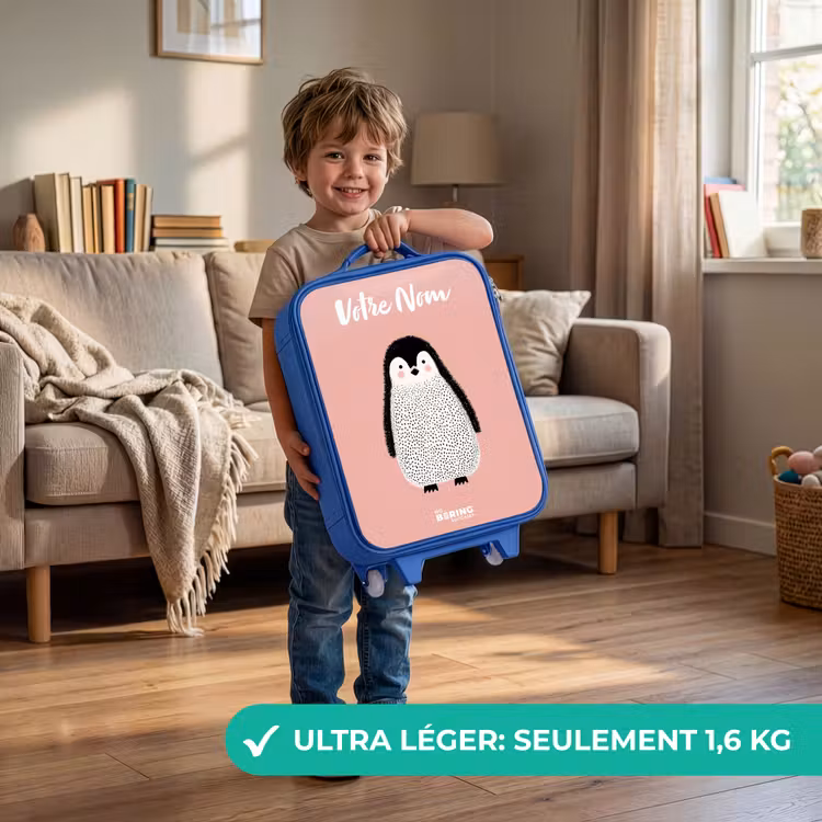 Valise enfant avec nom - Bleu - Pingouin - Points - Rose - Minimaliste — 3