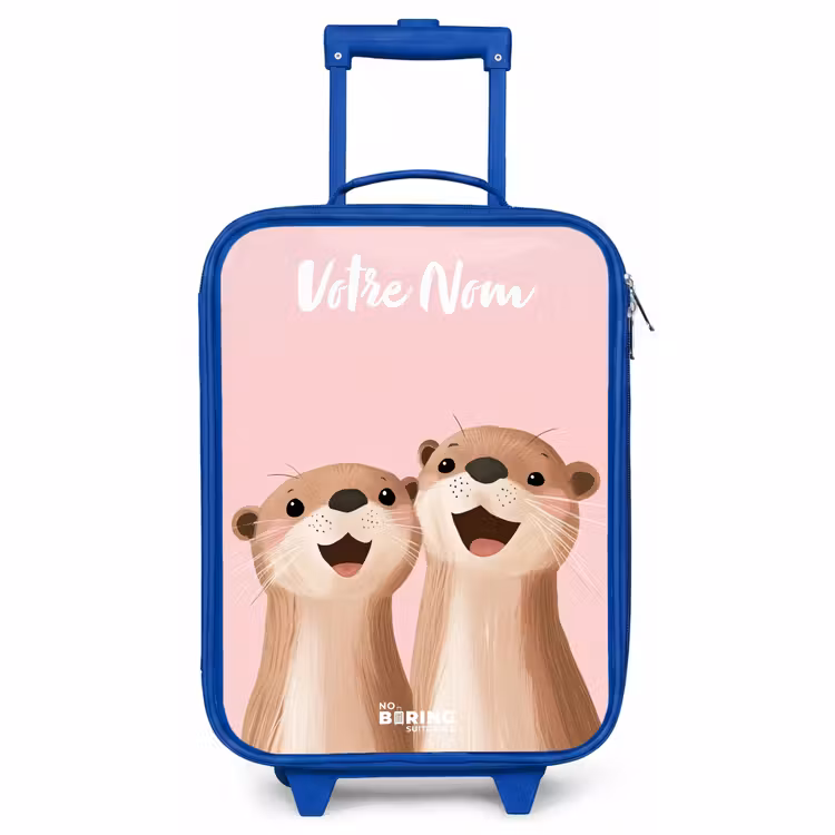 Valise enfant avec nom - Bleu - Sourire - Loutre - Rose - Illustration — 1