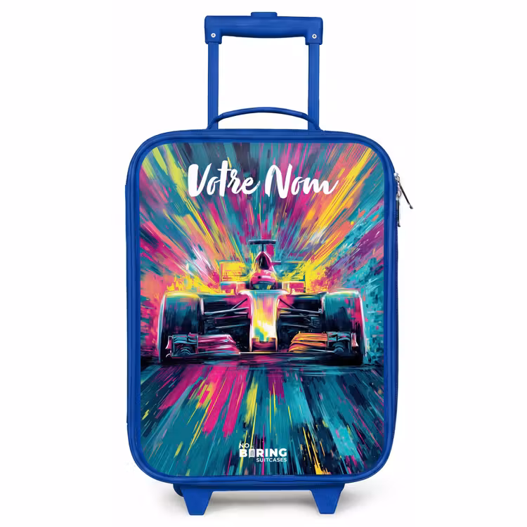 Valise enfant avec nom - Bleu - Voiture de course - Abstrait - Rayures - Bleu — 1