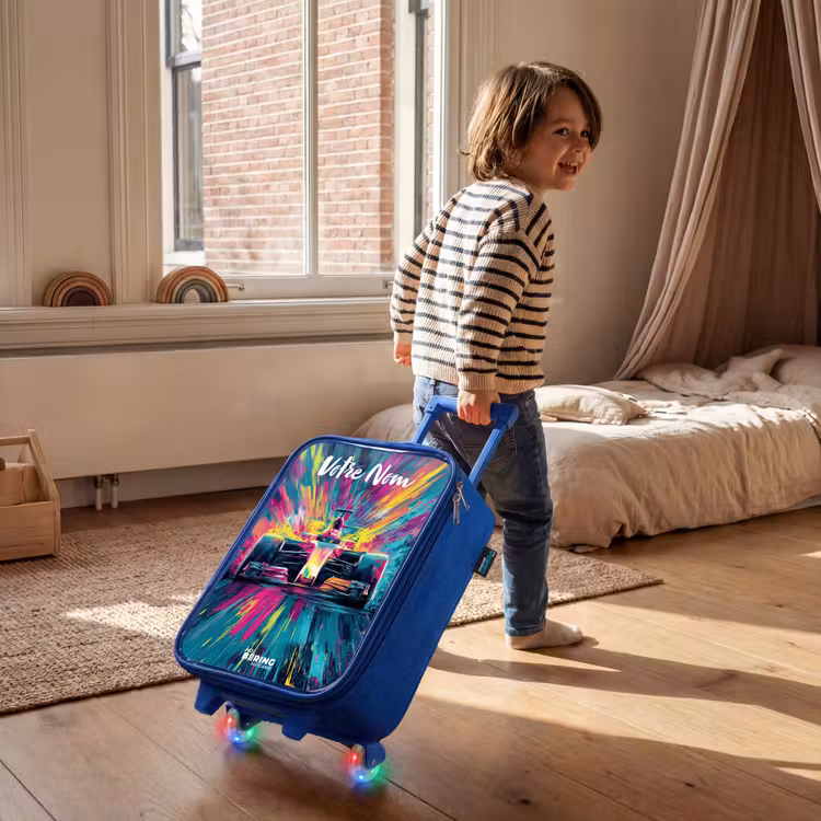 Valise enfant avec nom - Bleu - Voiture de course - Abstrait - Rayures - Bleu — 2