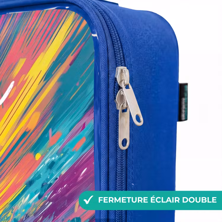 Valise enfant avec nom - Bleu - Voiture de course - Abstrait - Rayures - Bleu — 7