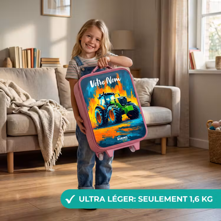 Valise enfant avec nom - Rose - Abstrait - Tracteur - Vert — 3