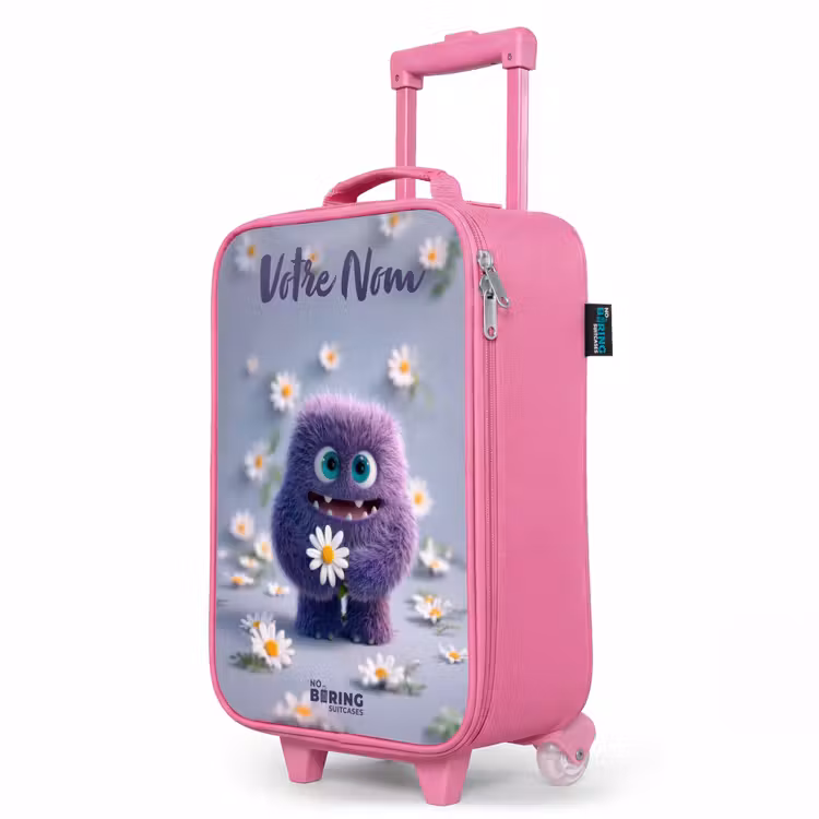 Valise enfant avec nom - Rose - Ami pelucheux violet avec marguerite — 8