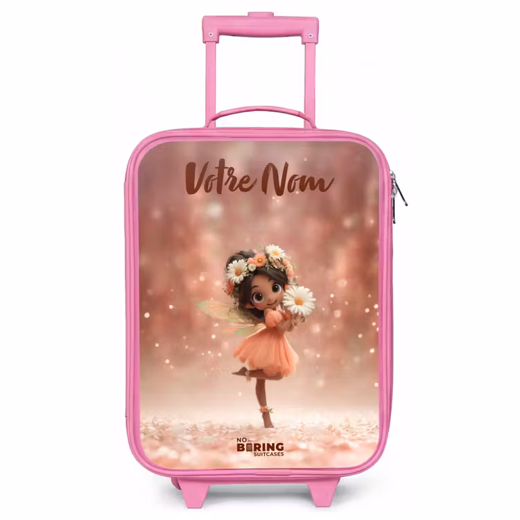 Valise enfant avec nom - Rose - Fée avec marguerites — 1