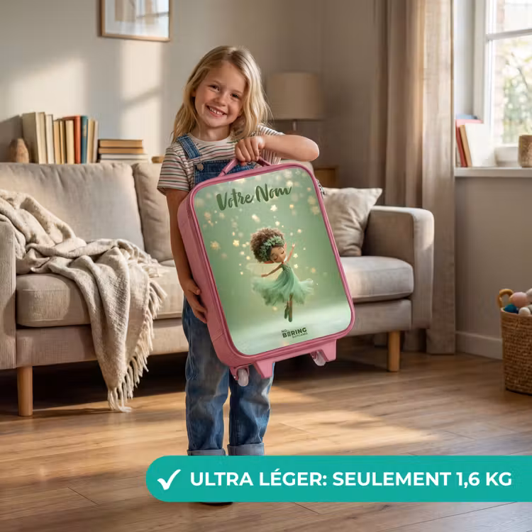 Valise enfant avec nom - Rose - Fée dansante dans la lumière verte — 3