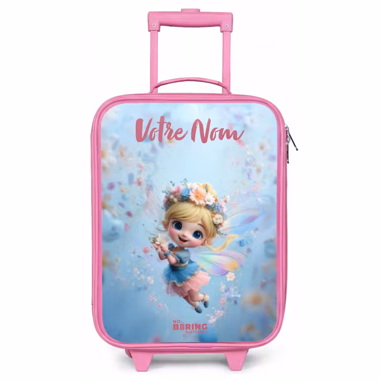 Valise enfant avec nom - Rose - Fée papillon dans l'air des fleurs — 1