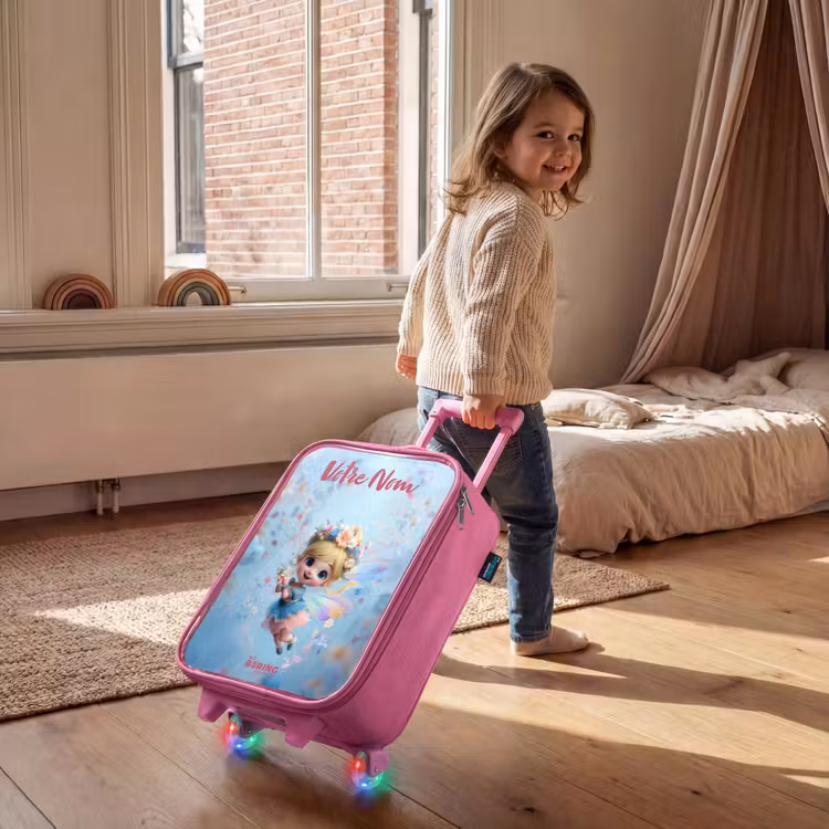 Valise enfant avec nom - Rose - Fée papillon dans l'air des fleurs — 2