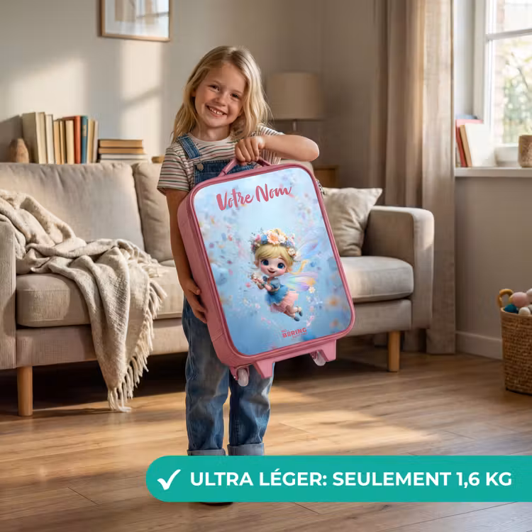 Valise enfant avec nom - Rose - Fée papillon dans l'air des fleurs — 3