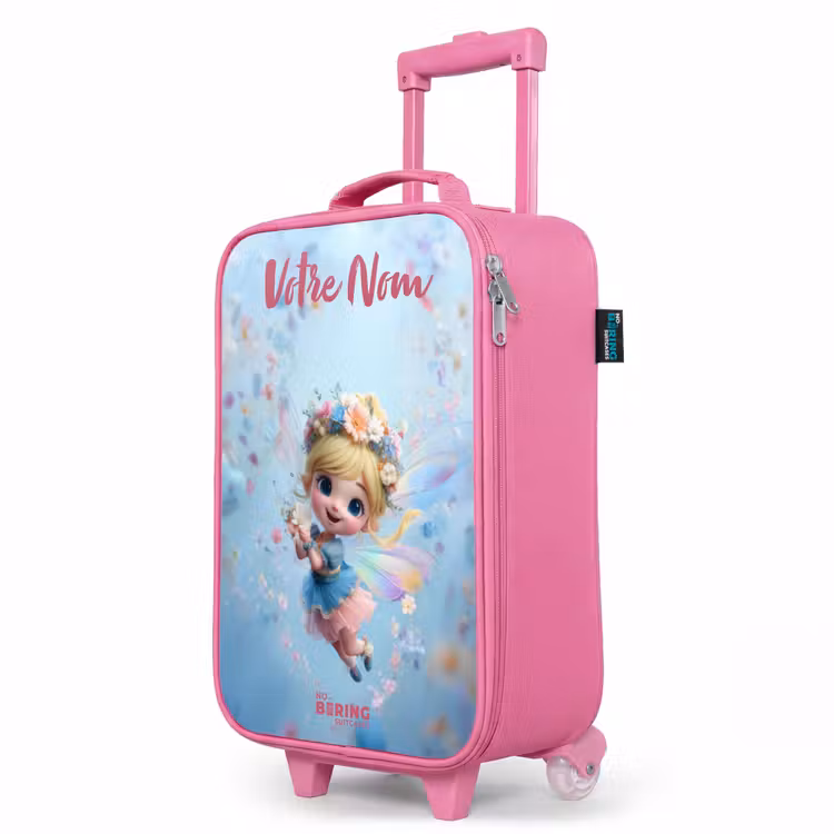 Valise enfant avec nom - Rose - Fée papillon dans l'air des fleurs — 8