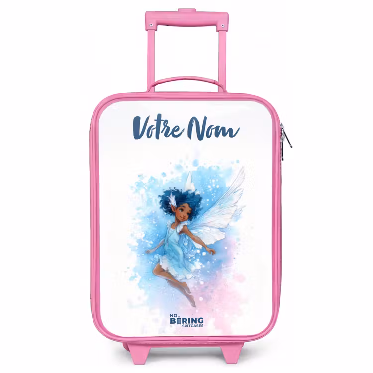 Valise enfant avec nom - Rose - Fée volante dans les tons bleus — 1