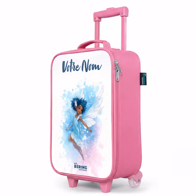 Valise enfant avec nom - Rose - Fée volante dans les tons bleus — 8
