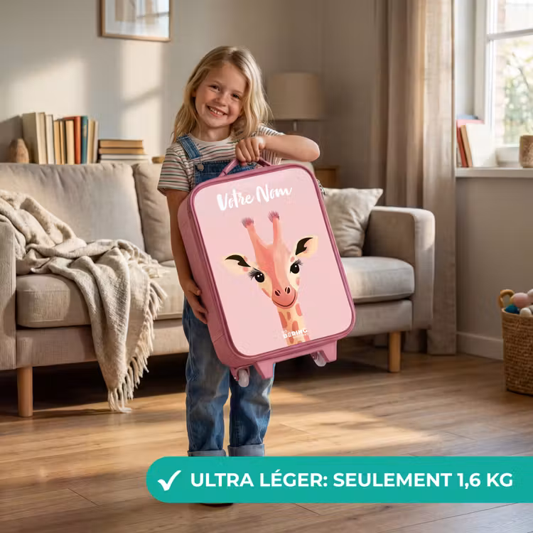 Valise enfant avec nom - Rose - Girafe - Cils - Minimaliste - Rose — 3