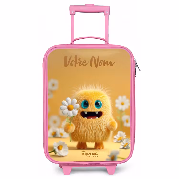 Valise enfant avec nom - Rose - Monstre - Créature - Fleur - Jaune — 1