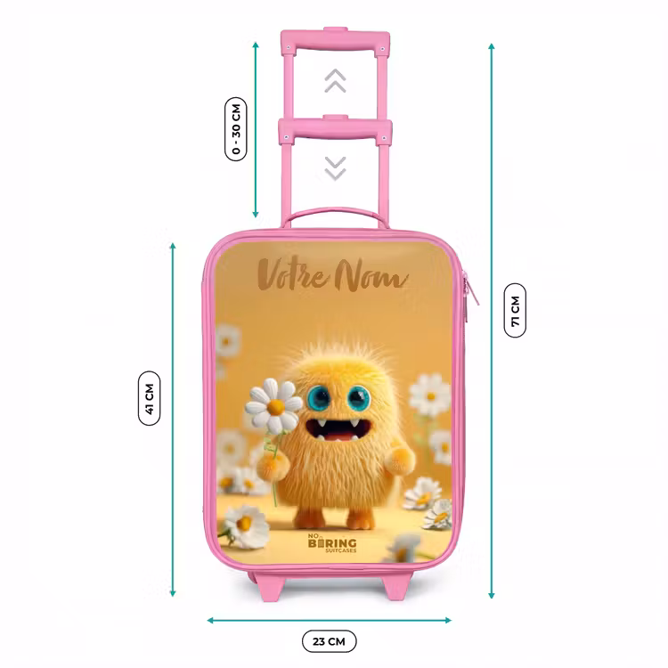 Valise enfant avec nom - Rose - Monstre - Créature - Fleur - Jaune — 6