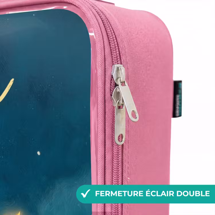 Valise enfant avec nom - Rose - Monstre vert sur croissant de lune — 7