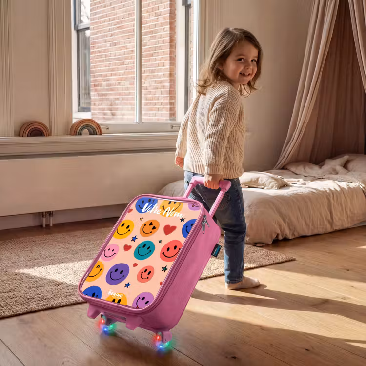 Valise enfant avec nom - Rose - Motif Smiley joyeux — 2