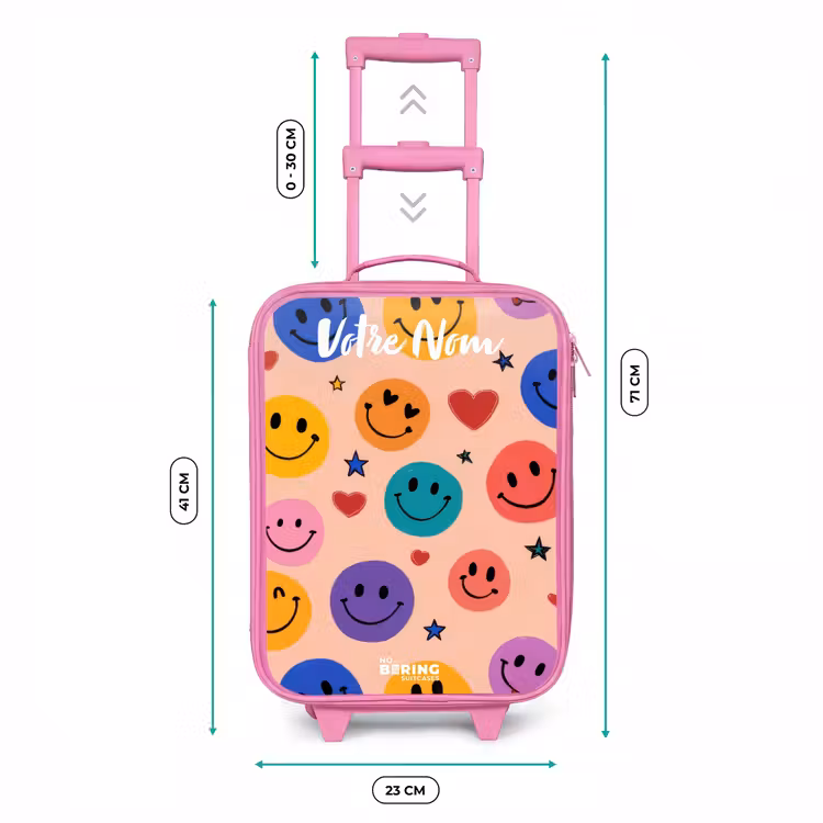 Valise enfant avec nom - Rose - Motif Smiley joyeux — 6
