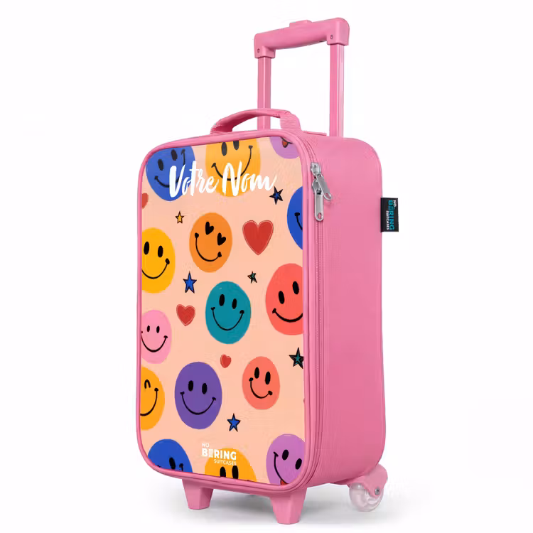 Valise enfant avec nom - Rose - Motif Smiley joyeux — 8