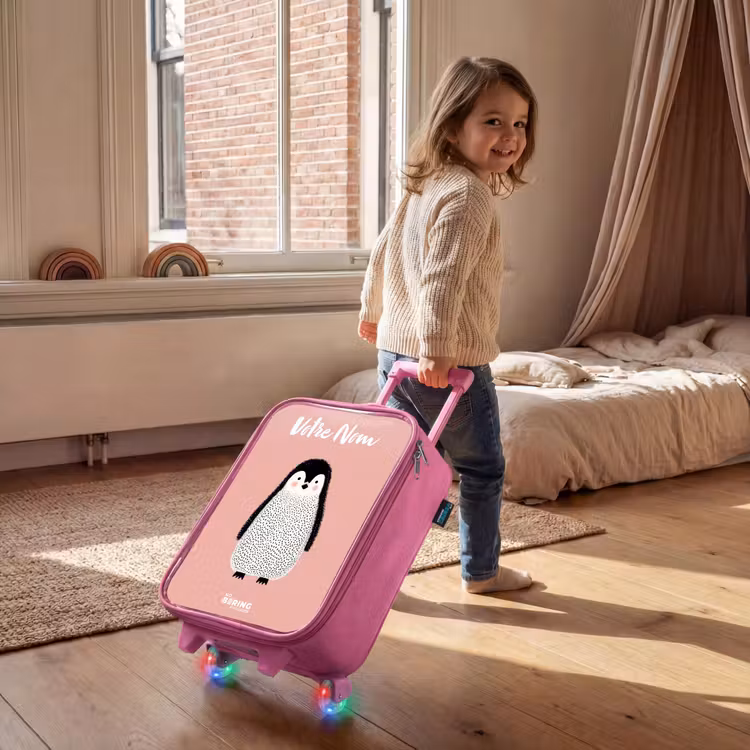 Valise enfant avec nom - Rose - Pingouin - Points - Rose - Minimaliste — 2