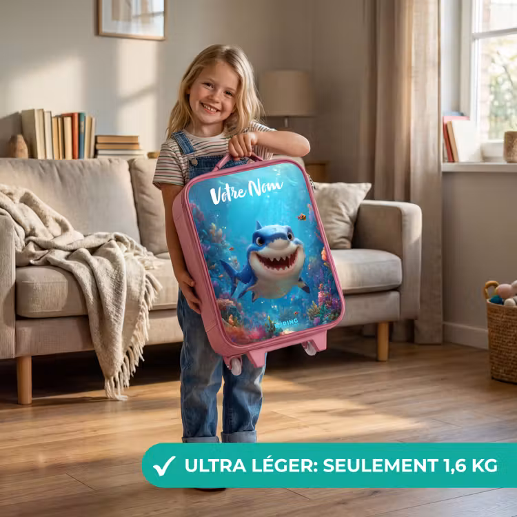 Valise enfant avec nom - Rose - Récif - Corail - Requin - Animal — 3