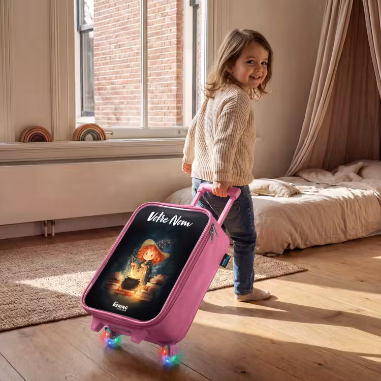 Valise enfant avec nom - Rose - Sorcière avec potion étincelante — 2