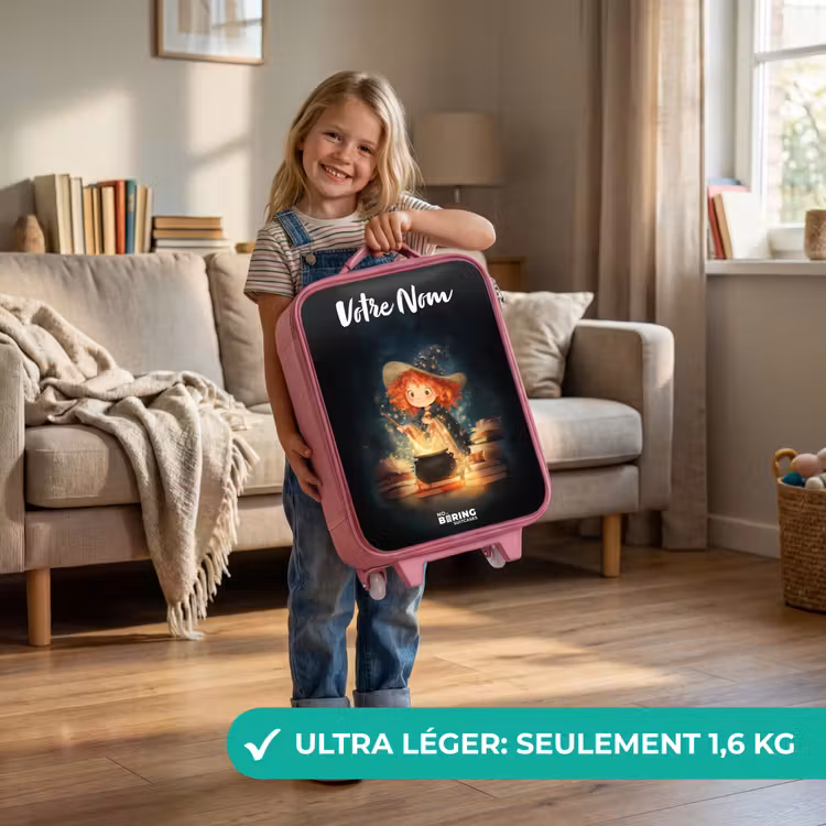 Valise enfant avec nom - Rose - Sorcière avec potion étincelante — 3