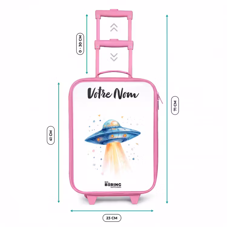 Valise enfant avec nom - Rose - Vaisseau spatial bleu avec faisceau lumineux — 6