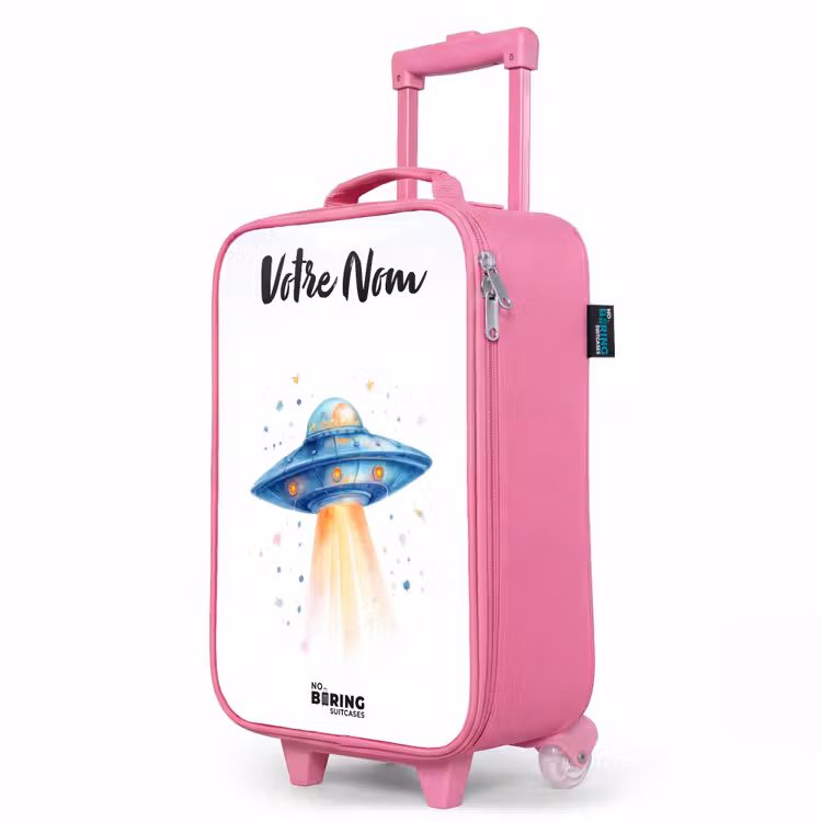 Valise enfant avec nom - Rose - Vaisseau spatial bleu avec faisceau lumineux — 8