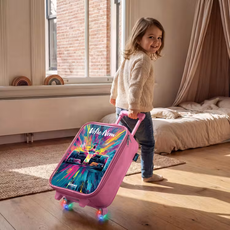 Valise enfant avec nom - Rose - Voiture de course - Abstrait - Rayures - Bleu — 2