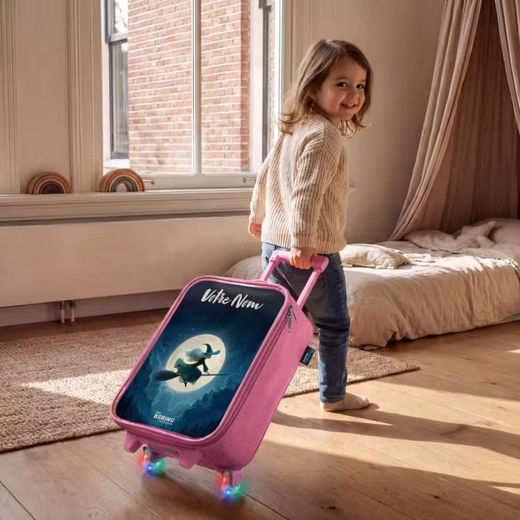 Valise enfant avec nom - Rose - Vol de nuit au-dessus de la forêt — 2