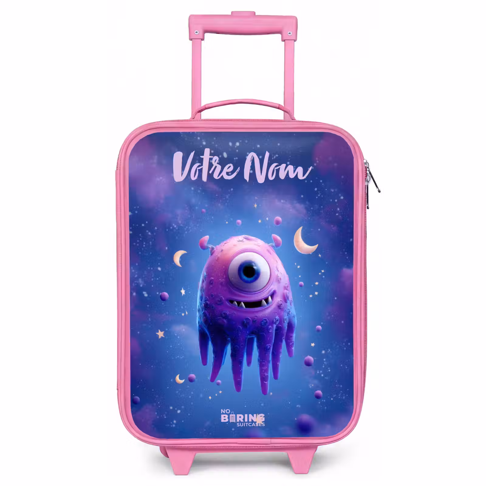 Valise enfant avec nom - Rose - Joyeuse paire d'yeux dans l'espace — 1
