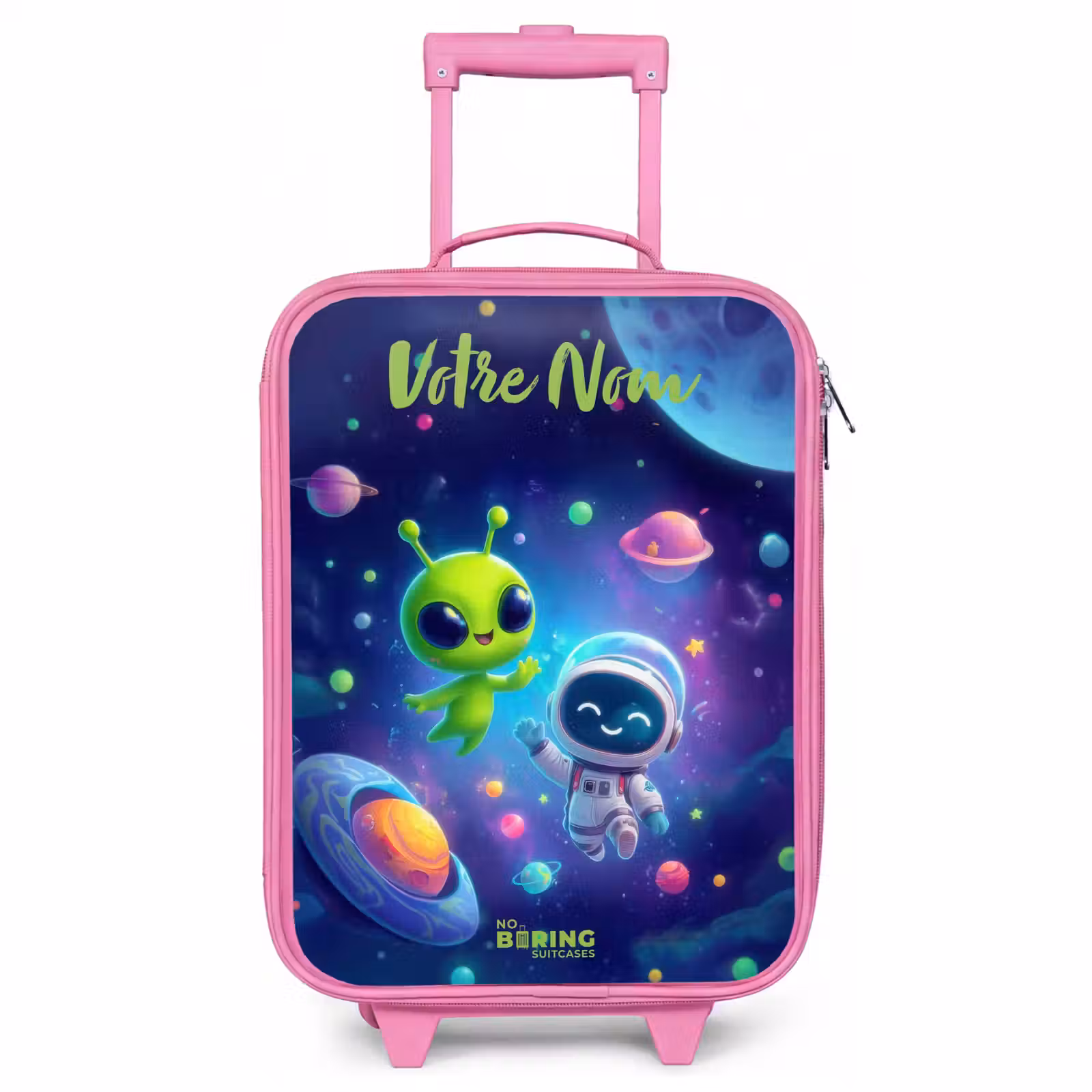 Valise enfant avec nom - Rose - Joyeuse rencontre dans l'espace — 1