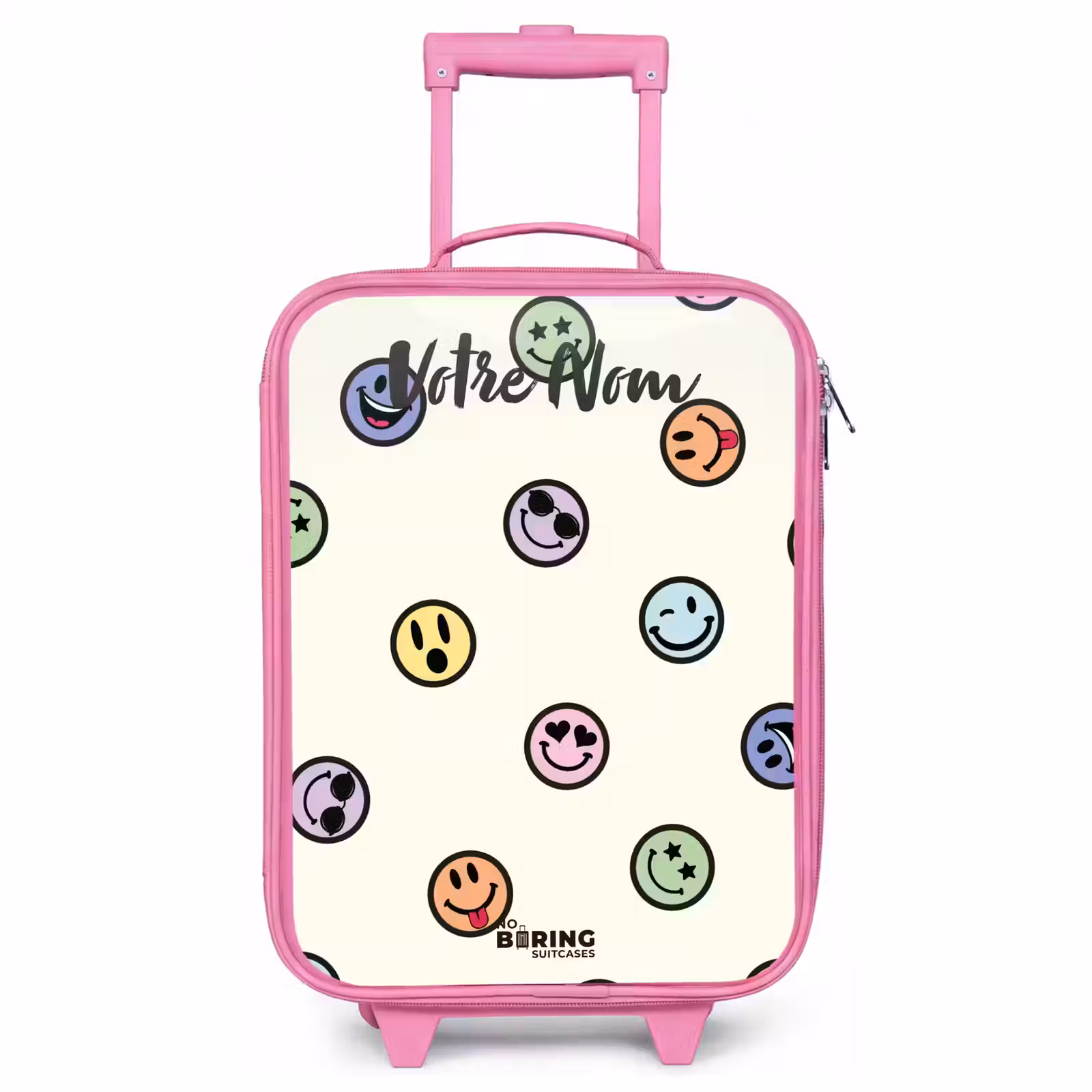 Valise enfant avec nom - Rose - Mélange de smileys espiègles — 1