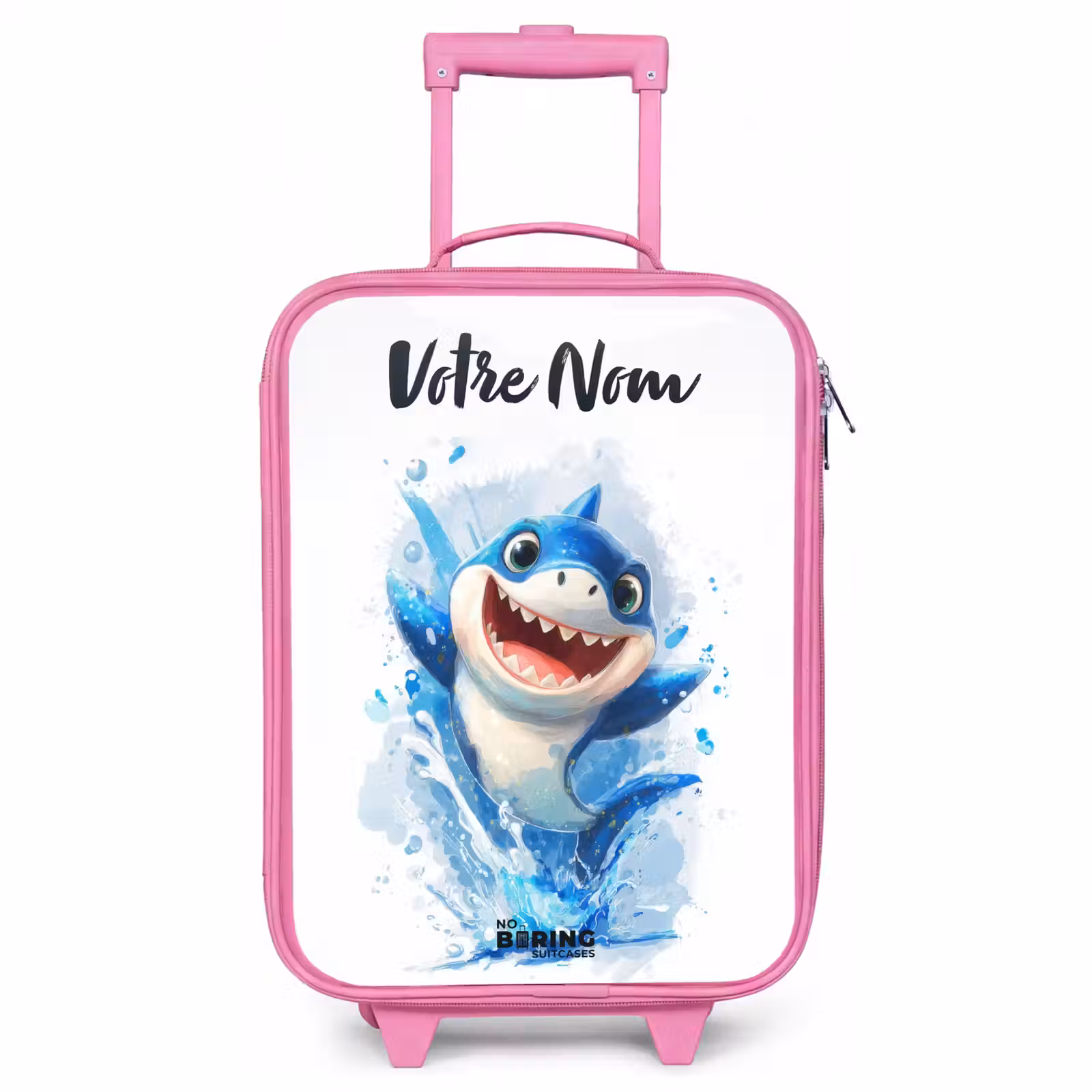 Valise enfant avec nom - Rose - Requin - Dents - Eau — 1
