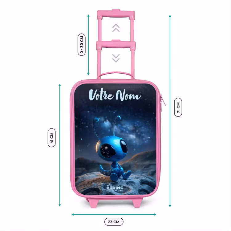 Valise enfant avec nom - Rose - Créature extraterrestre bleue sous un ciel étoilé — 6