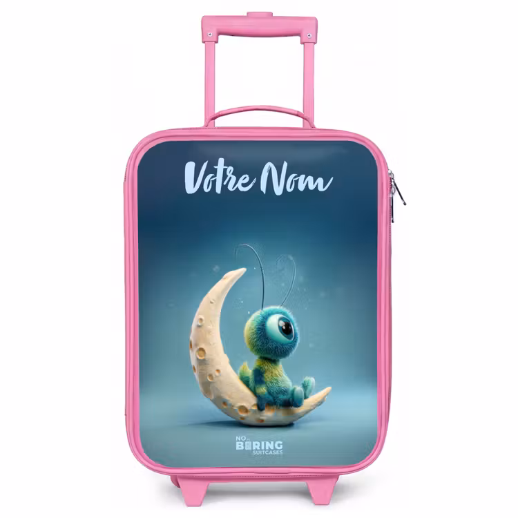 Valise enfant avec nom - Rose - Créature rêveuse sur la lune — 1