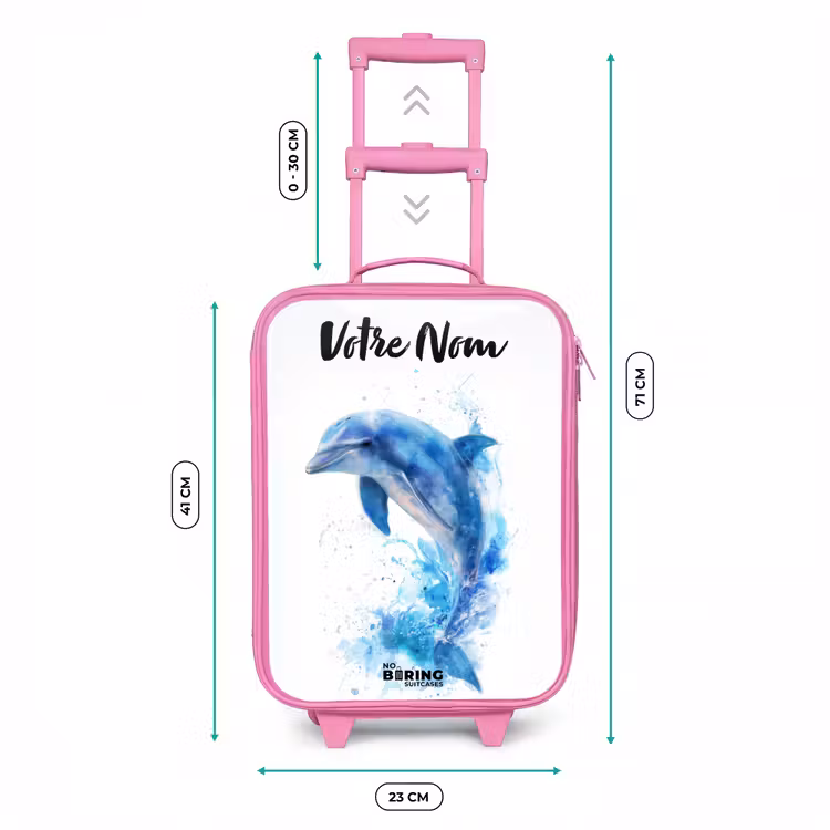 Valise enfant avec nom - Rose - Dauphin bleu sauteur — 6