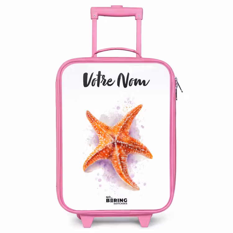 Valise enfant avec nom - Rose - Illustration de l'étoile de mer orange — 1