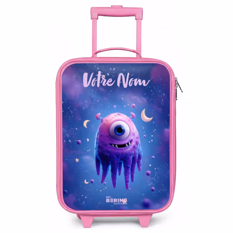 Valise enfant avec nom - Rose - Joyeuse paire d'yeux dans l'espace — 1