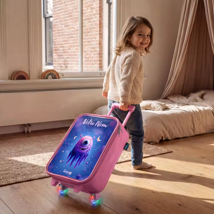 Valise enfant avec nom - Rose - Joyeuse paire d'yeux dans l'espace — 2